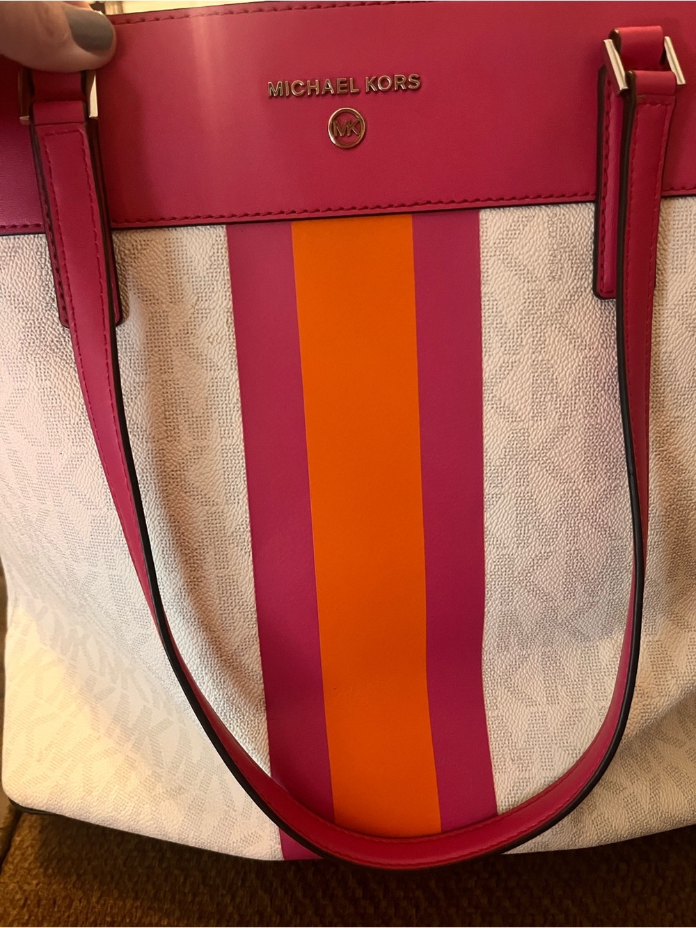 Michael Kors Pink, Orange & Hot Pink Stripe Tote - Picture 10 of 13